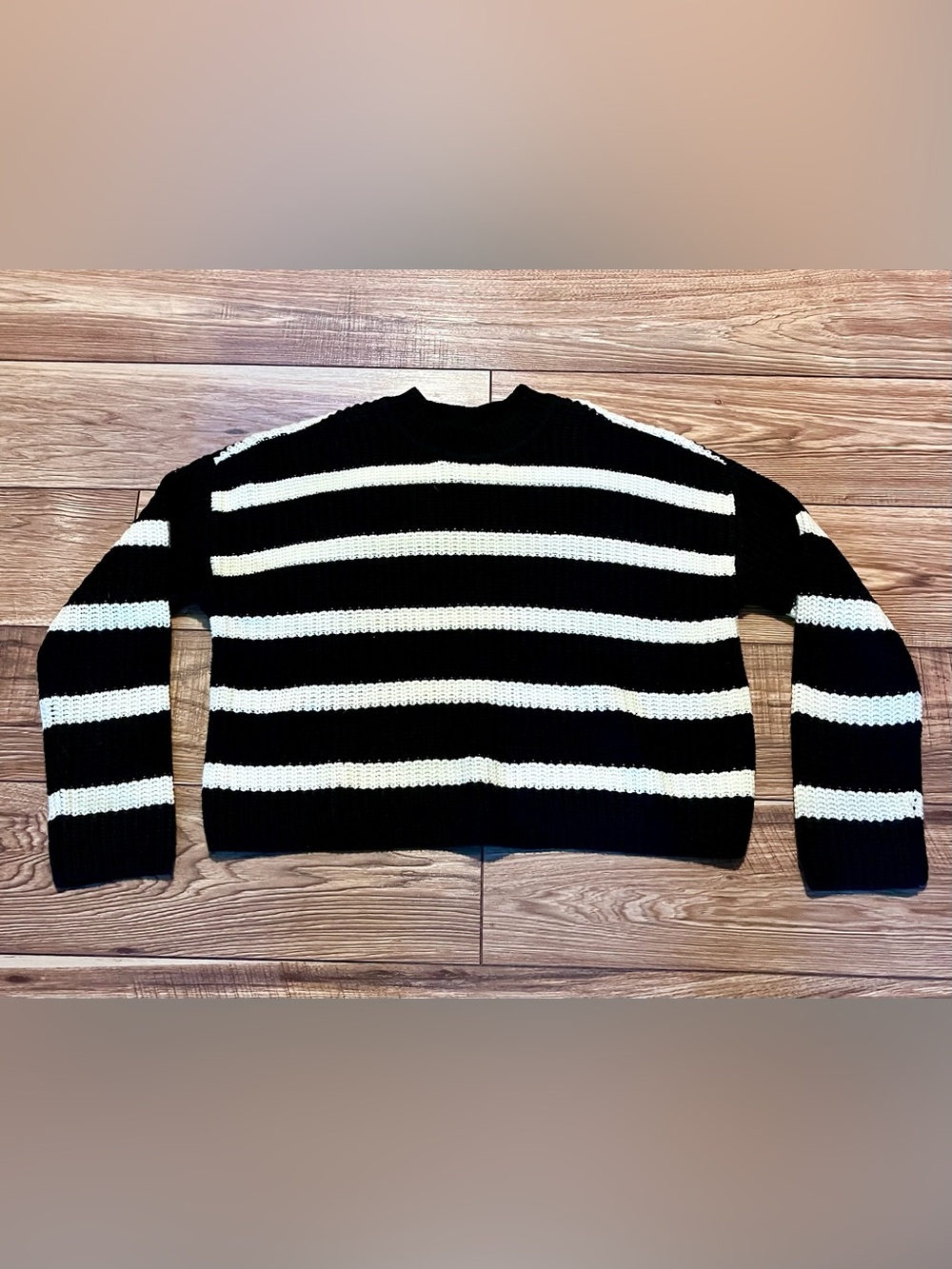 RSQ Black and White Striped Crew Sweater
